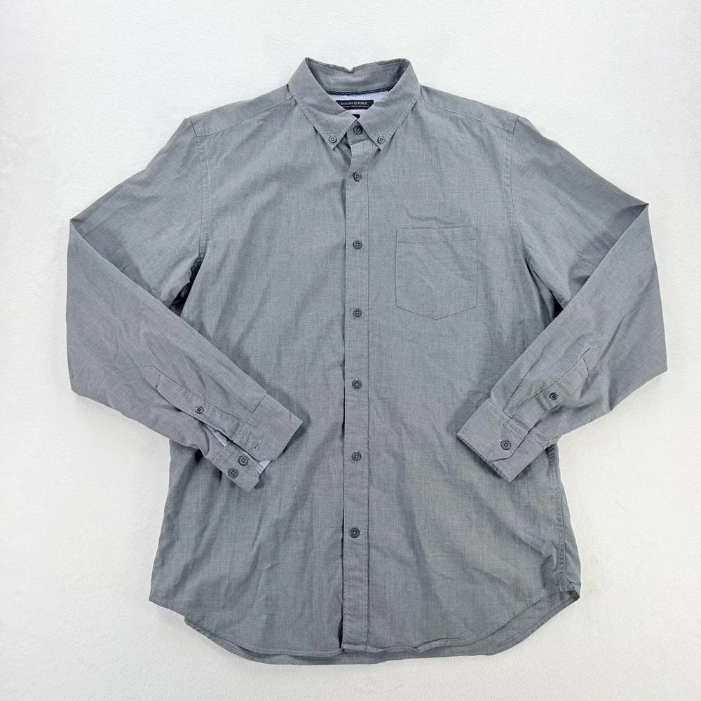 Banana Republic Shirt Mens Large Gray Custom Wash Slim Fit Button Up Casual